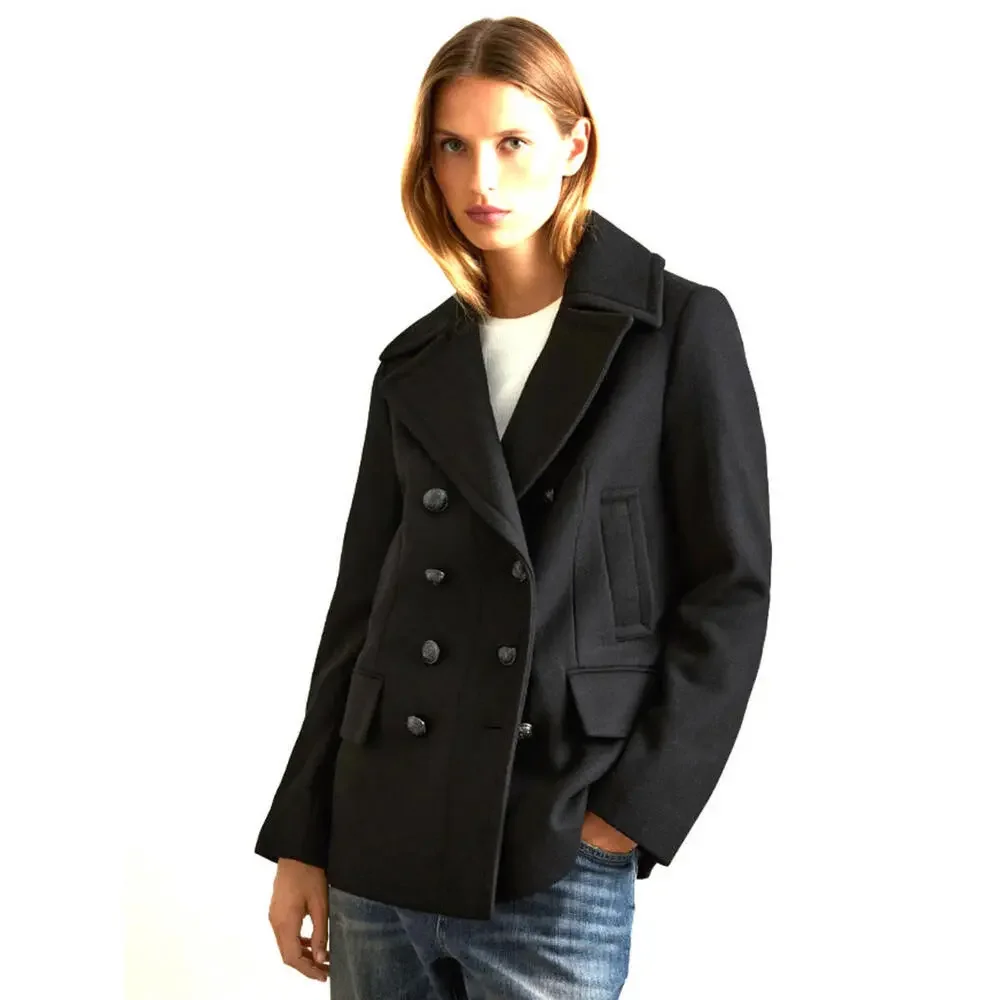 New Reiss Black Double-Breasted Coat - Picture 2 of 11